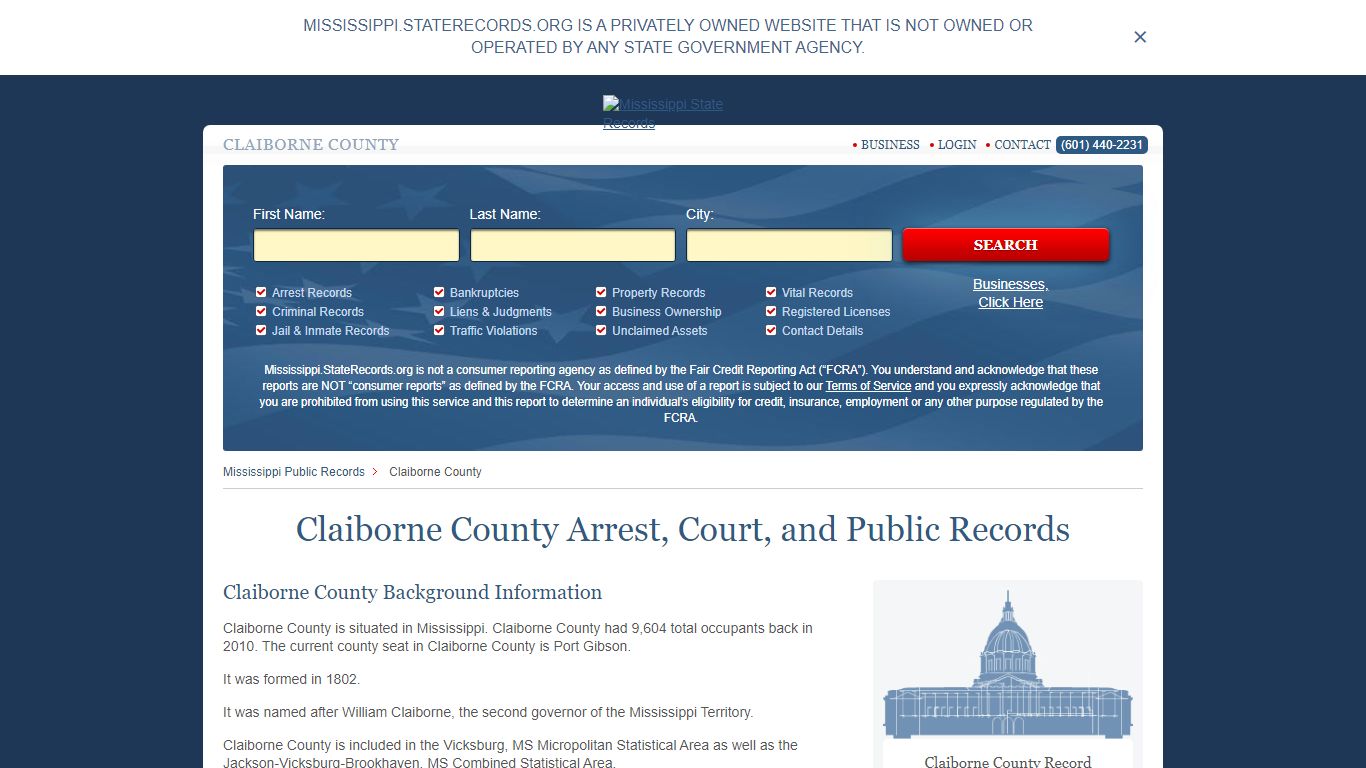 Claiborne County Arrest, Court, and Public Records