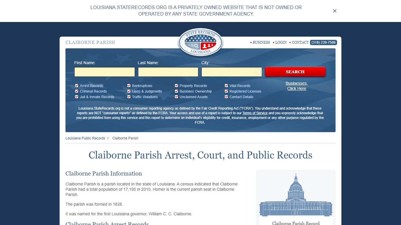 Claiborne Parish Arrest, Court, and Public Records